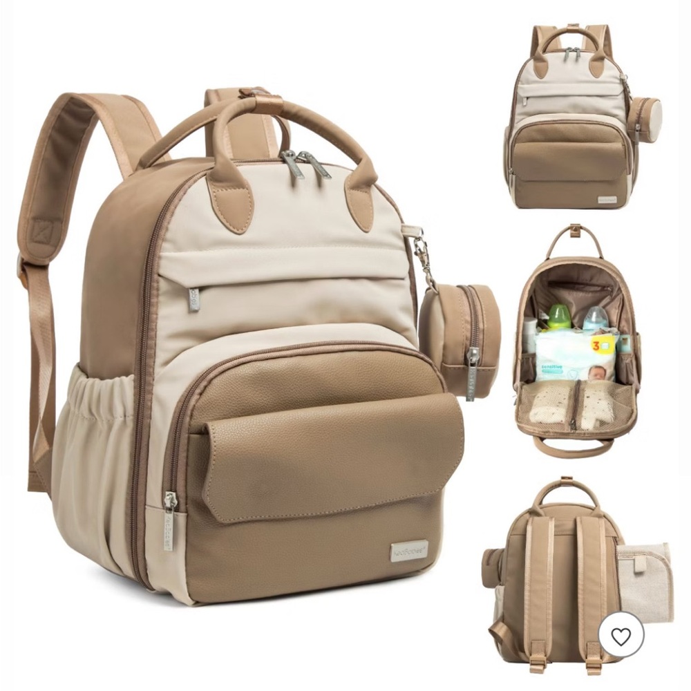 New Keababies Tan and Cream Latte Baby Diaper Bag Backpack w/ Changing Pad